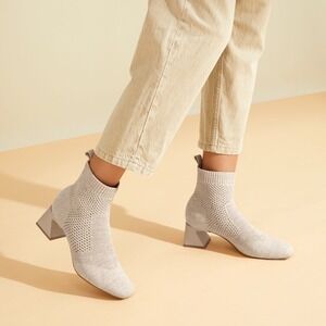 VIVAIA‎ Knit Sock Boots, Square Heel Ankle Booties Neutral Beige, EU/41.5 US/10